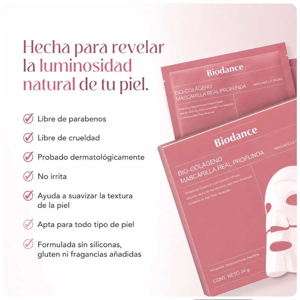 Glass Sking - Pack 4 Máscarillas de Bio-Colágeno Coreano Biodance