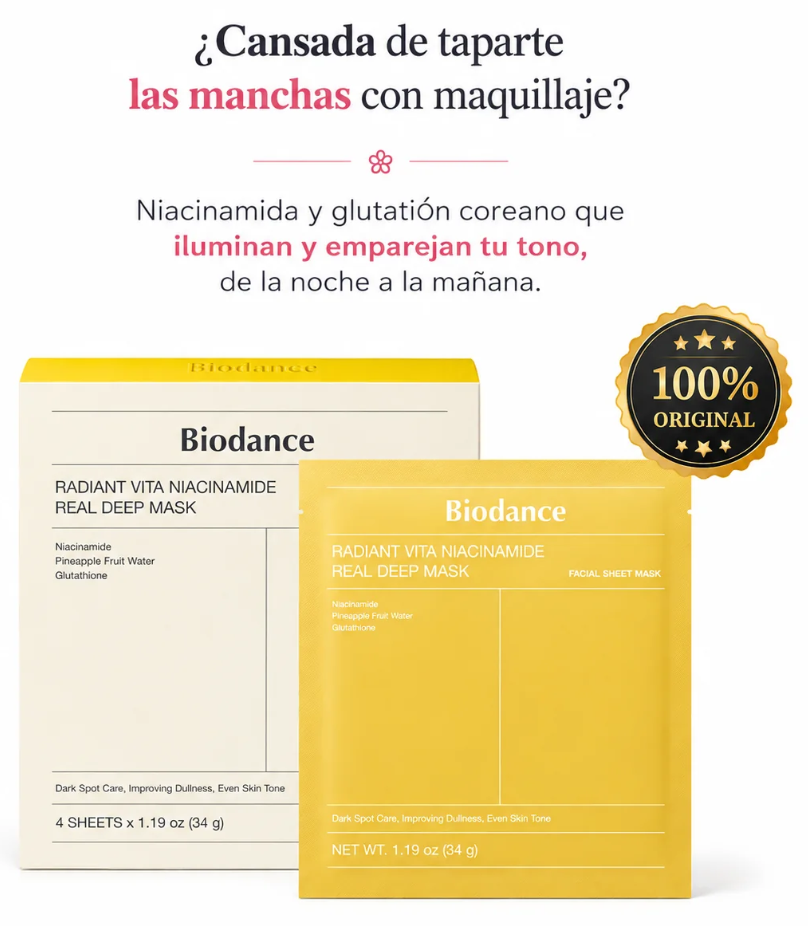 Pack 4 Máscarillas de Niacinamida y Glutation Coreano Biodance